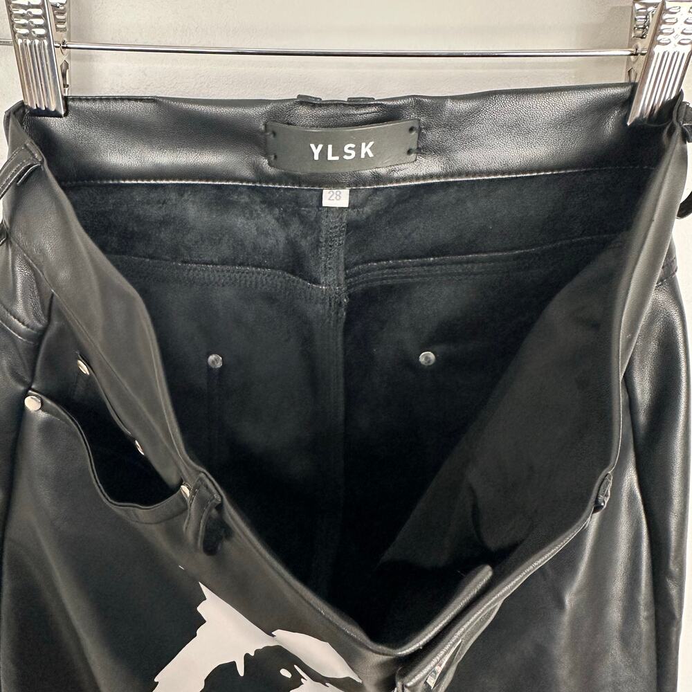 YLSK Mens Skinny Faux Leather Low Rise Pants Suede Lined Sz 28 Edgy Indie Goth - Picture 7 of 12